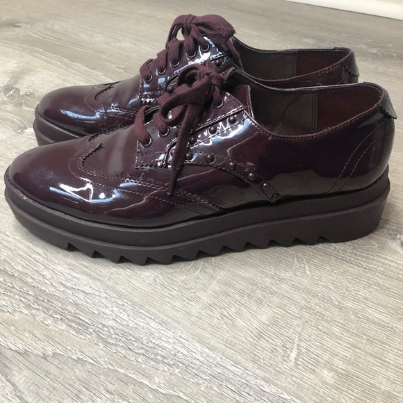 Zara Woman Plum Patent Leather Oxford Platform - Picture 4 of 8